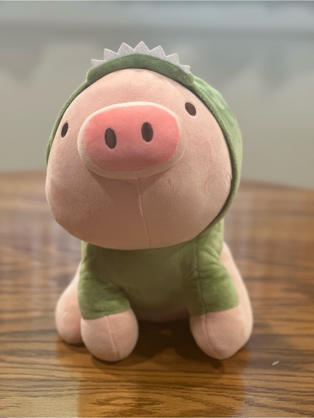 MINISO Sitting Piglet Kawaii Cute Pig in Dinosaur Hoodie Stuffed Animal 10.6 in